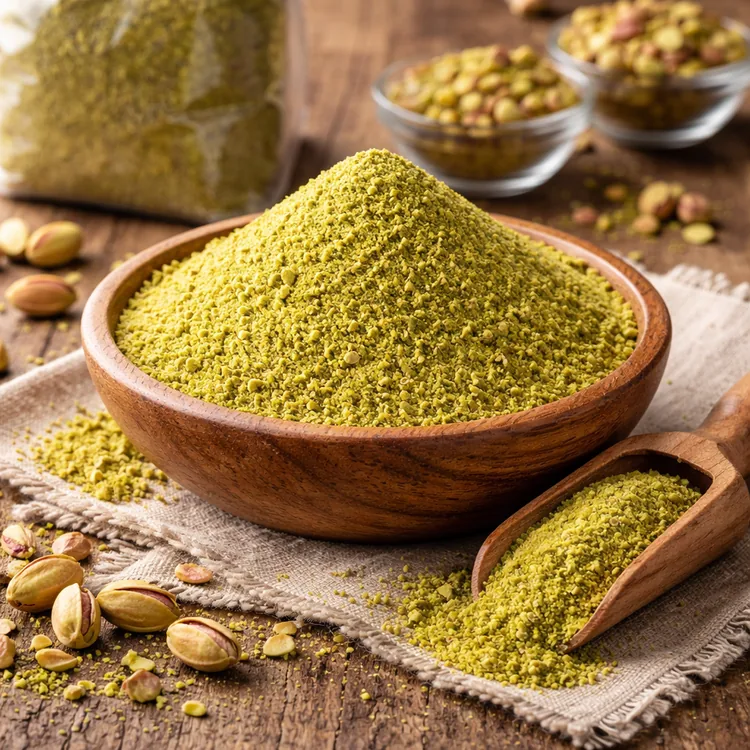 Pistachio powder and meal for bakery and industrial food manufacturing